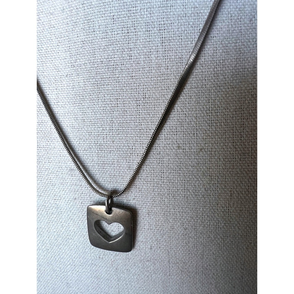 PD Heart Cutout Pendant Necklace 18.5" Silver Tone Snake Chain Sweetheart Y2K